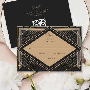 Art Deco Diamond Black and Gold RSVP Card