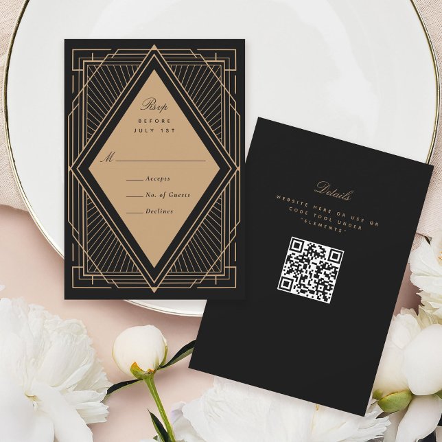 Art Deco Diamond Black and Gold RSVP Card (Creator Uploaded)