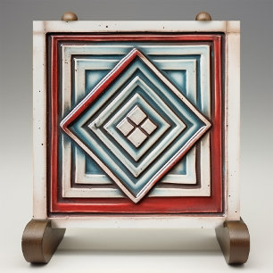 Art Deco Diamond Depth Muted Teal Rust Ceramic Tile