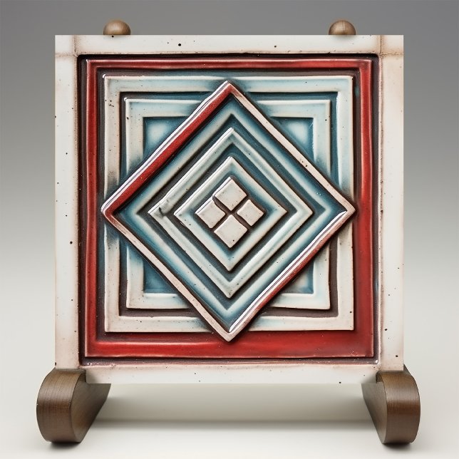 Art Deco Diamond Depth Muted Teal Rust Ceramic Tile (Creator Uploaded)