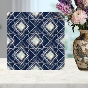 Art Deco Diamond Geometric Silver Navy Inlay Ceramic Tile