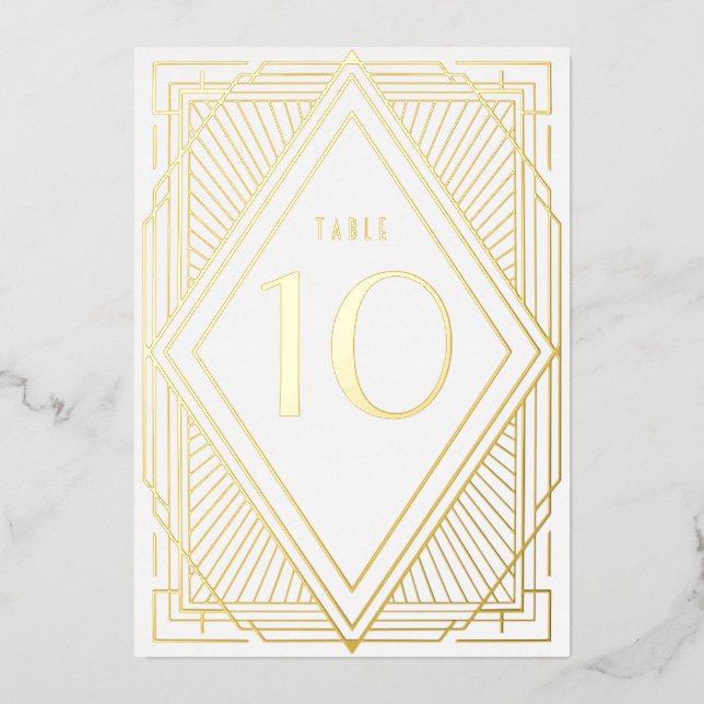 Art Deco Diamond Gold Wedding Table Number (Front)