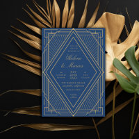 Art Deco Diamond Navy Blue and Gold Wedding