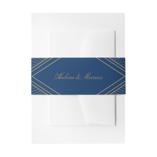 Art Deco Diamond Navy Blue and Gold Wedding Invitation Belly Band