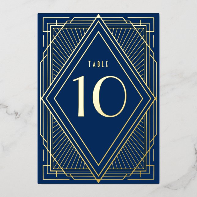 Art Deco Diamond Navy Gold Wedding Table Number (Front)