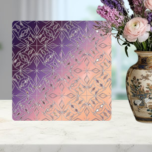 Art Deco Diamond Pattern Purple Peach Ombre  Ceramic Tile