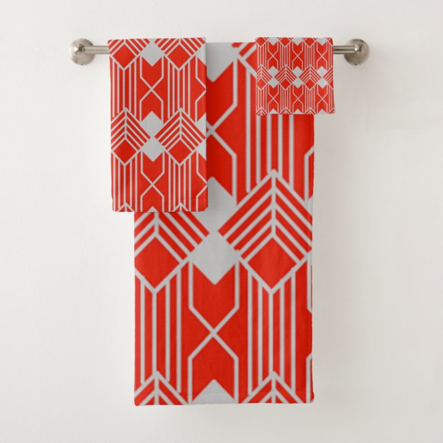 Art Deco Diamond Shapes and Lines Bath Towel Set (Insitu)