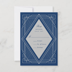 Art Deco Diamond Silver Navy Blue RSVP Card