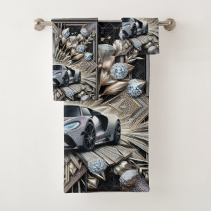 Art Deco Diamond Sportscar Drive Bath Towel Set