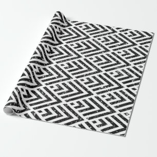 Art Deco Diamond Triangles Black White Glitter Wrapping Paper