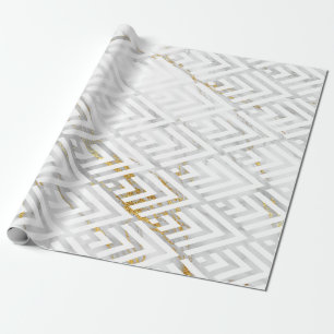 Art Deco Diamond Triangles Grey Gold White Marble Wrapping Paper
