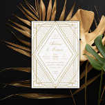 Art Deco Diamond White and Gold Wedding Invitation<br><div class="desc">White and gold customisable colours and fonts.</div>