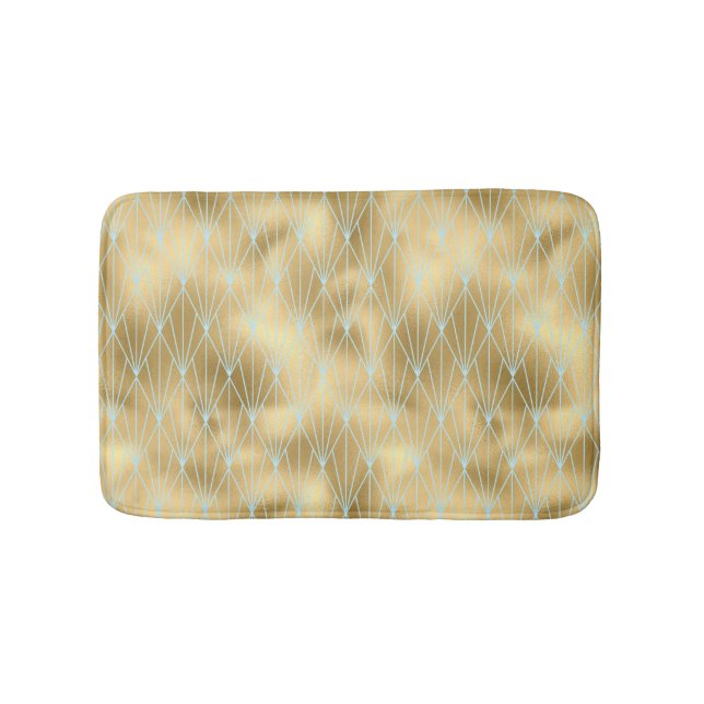Art Deco Diamonds Pattern 2, Gold & Teal Bath Mat (Front)