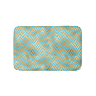 Art Deco Diamonds Pattern, Teal & Gold Bath Mat