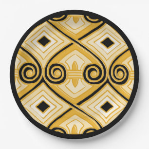 Art Deco Does Persia (Yellow and Black) Paper Plate
