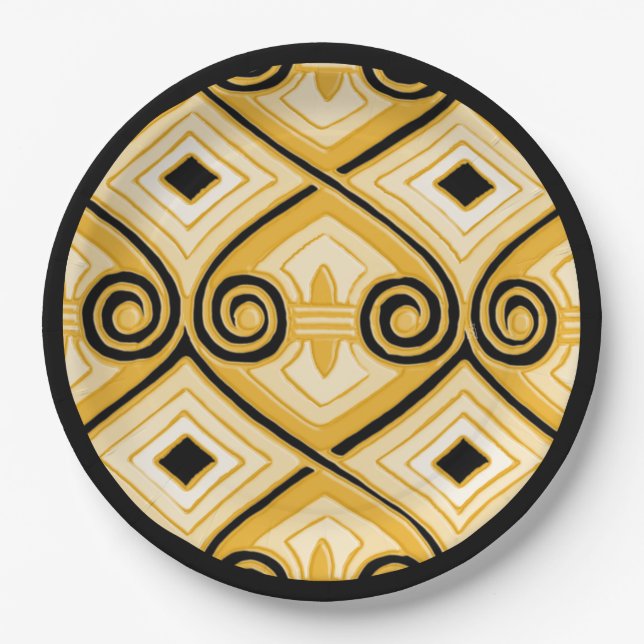 Art Deco Does Persia (Yellow and Black) Paper Plate (Front)