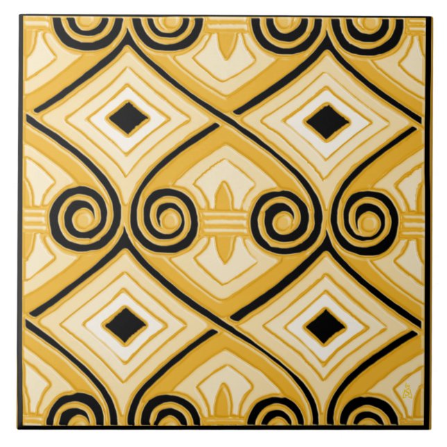 Art Deco Does Persia (Yellow and Black) Tile (Front)