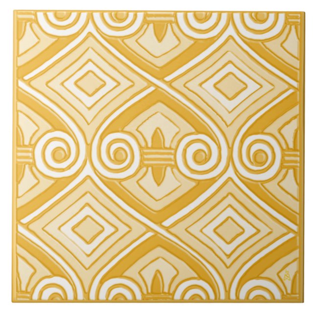 Art Deco Does Persia (Yellow and Cream) Tile (Front)