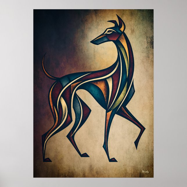 Art Deco Dog Abstract Geometric Animal Wall Art (Front)