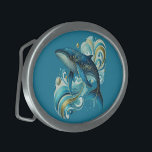 Art Deco dolphin illustration on deep-blue  Belt Buckle<br><div class="desc">Beautiful Art Deco dolphin illustration with a deep-blue customisable background.</div>