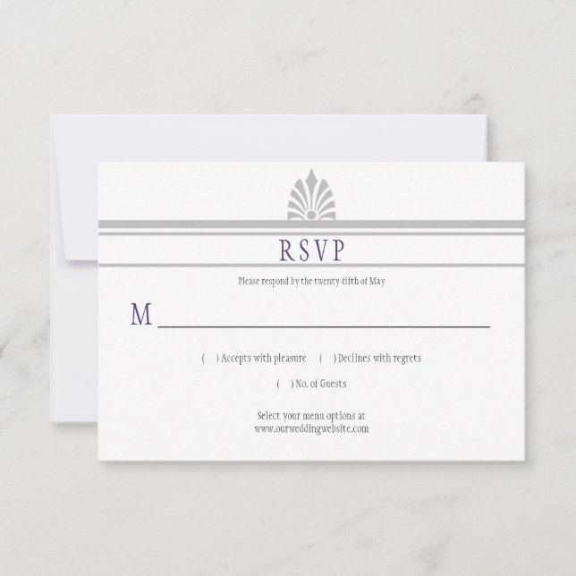 Art Deco Dove Grey and Purple RSVP | (Front)