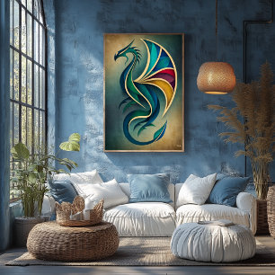 Art Deco Dragon Abstract Geometric Fantasy Wall Ar Poster