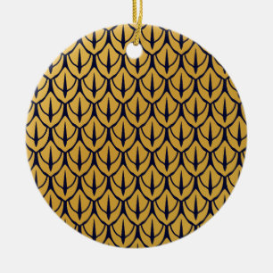 Art Deco Dragon Scales - Blue and Gold Scales Ceramic Ornament