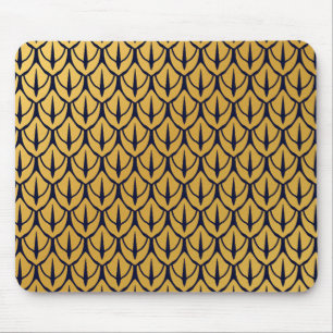 Art Deco Dragon Scales - Blue and Gold Scales Mouse Pad