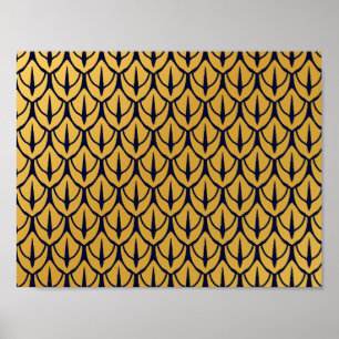 Art Deco Dragon Scales - Blue and Gold Scales Poster