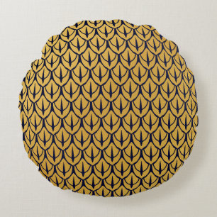 Art Deco Dragon Scales - Blue and Gold Scales Round Cushion