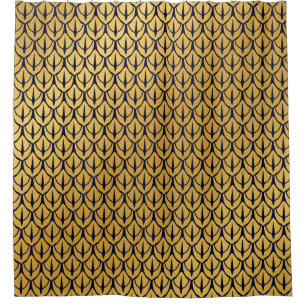 Art Deco Dragon Scales - Blue and Gold Scales Shower Curtain