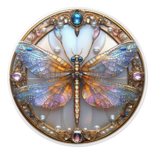 Art Deco  Dragonfly Gems Pearls Ceramic Knob