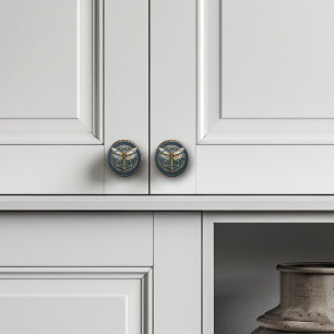 Art Deco Dragonfly Pearls EmeraldsGold Turquoise  Ceramic Knob