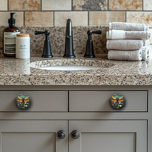 Art Deco Dragonfly Pearls Gems Stained Glass Ceramic Knob