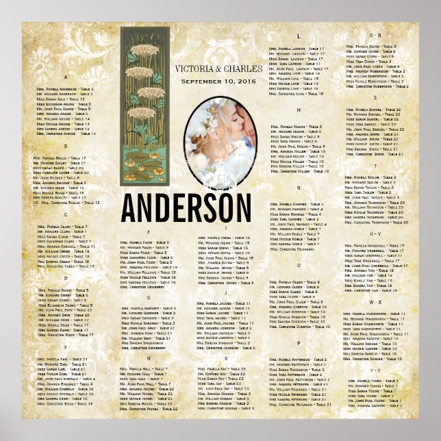 ART DECO Dragonfly Photo Wedding Seating Chart (Front)