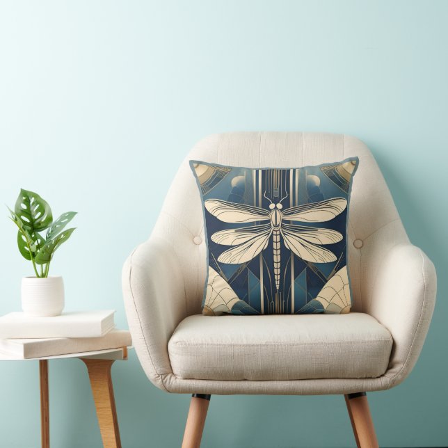 Art Deco Dragonfly Throw Pillow (Chair)