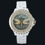 Art Deco  Dragonfly Vintage Geometric Elegant Watch<br><div class="desc">Beautiful art deco women's watch. Gorgeous geometric,  in gold,  blue,  white,  turquoise and black retro pattern with a stylised Dragonfly .</div>