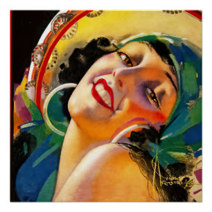 Art deco drawing of a flapper Poster