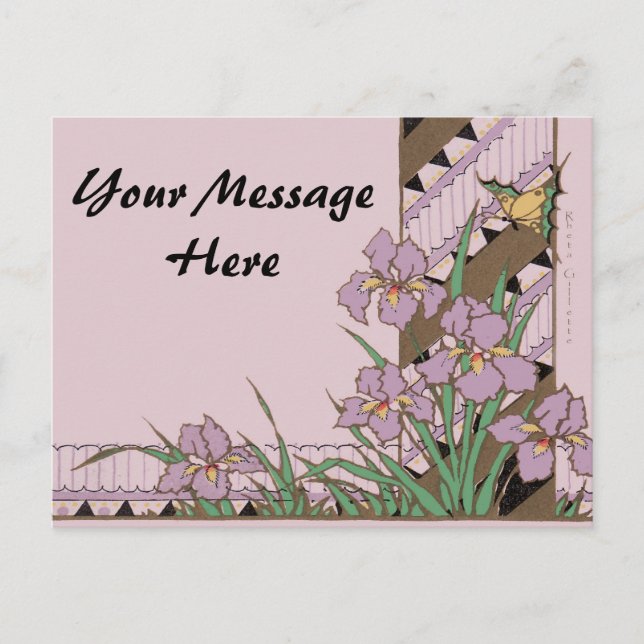 Art Deco Easter Purple Iris Butterfly Holiday Postcard (Front)