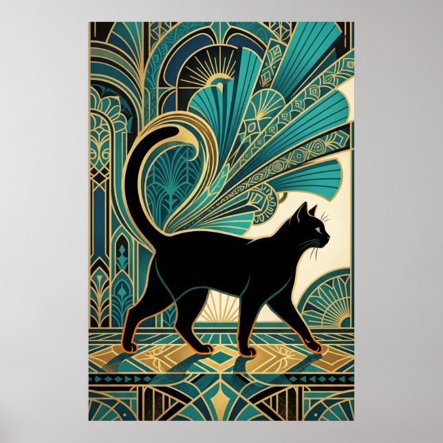 Art Deco Egyptian Black Cat Wall Art (Front)