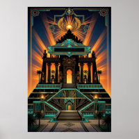 Art Deco Egyptian Revival Temple Gold & Teal