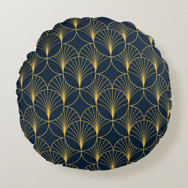 Art Deco Elegance: Fan Motifs Round Cushion (Front)