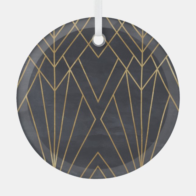 Art Deco Elegance: Geometric Glamour Glass Tree Decoration (Front)
