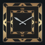Art Deco elegant black and gold Square Wall Clock<br><div class="desc">Great clock design. You will love it like others. Be free to use this design for other product you like or to customise and add your text. Follow me for more. Thank you. Have a nice day.</div>