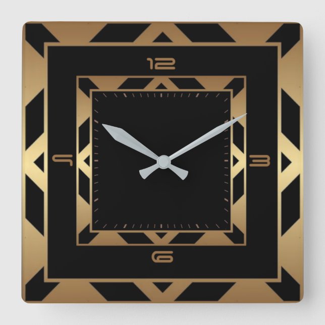Art Deco elegant black and gold Square Wall Clock (Front)