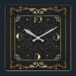 Art Deco elegant black and gold Square Wall Clock<br><div class="desc">Great clock design. You will love it like others. Be free to use this design for other product you like or to customise and add your text. Follow me for more. Thank you. Have a nice day.</div>