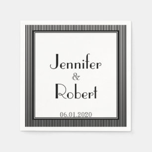 Art Deco Elegant Black and White Stripe Wedding Napkin