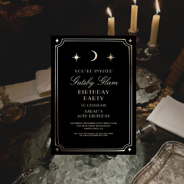 Art Deco Elegant Black Gold 20s Classic Birthday Invitation (Creator Uploaded)