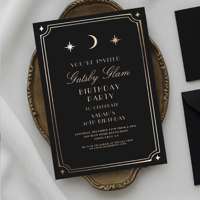 Art Deco Elegant Black Gold 20s Classic Birthday Invitation (Creator Uploaded)