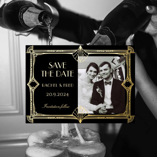 Art Deco Elegant Black Gold 20s Classic  Foil Holiday Card (Creator Uploaded)